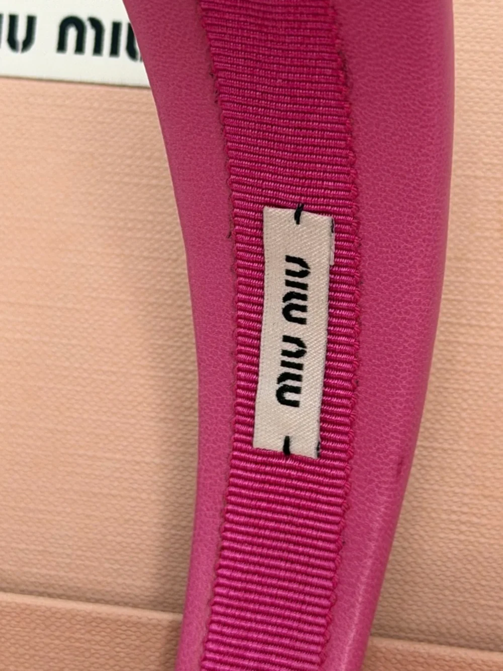 Miu Miu Hot Pink Padded Leather Headband with Gold Logo - Picture 5 of 12